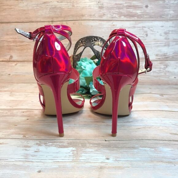 Guess Pink Felecia Shiny Ankle Strap Heels - Picture 5 of 10